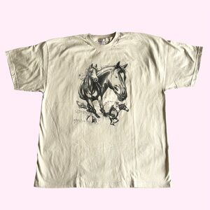 Vintage 90s Horse Graphic Tee Tan XXL